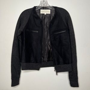 Veronica Beard Gray Black Colorblock Wool Bomber Jacket, 0